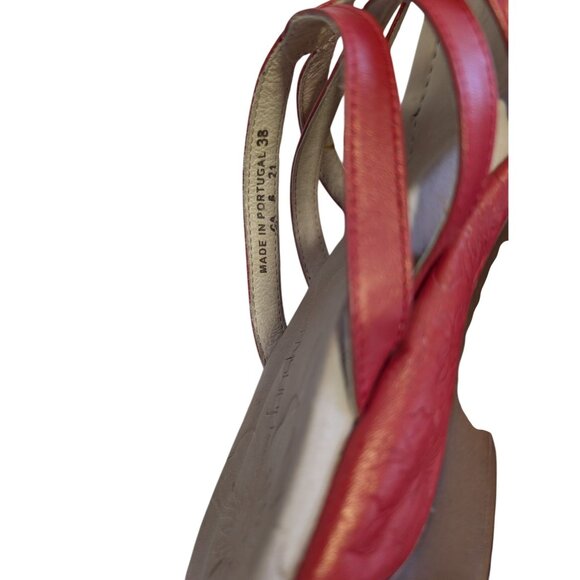 Dansko Red Leather Strappy Micro Wedge Heel Portugal Sandals Womens Size 38 - Picture 8 of 9